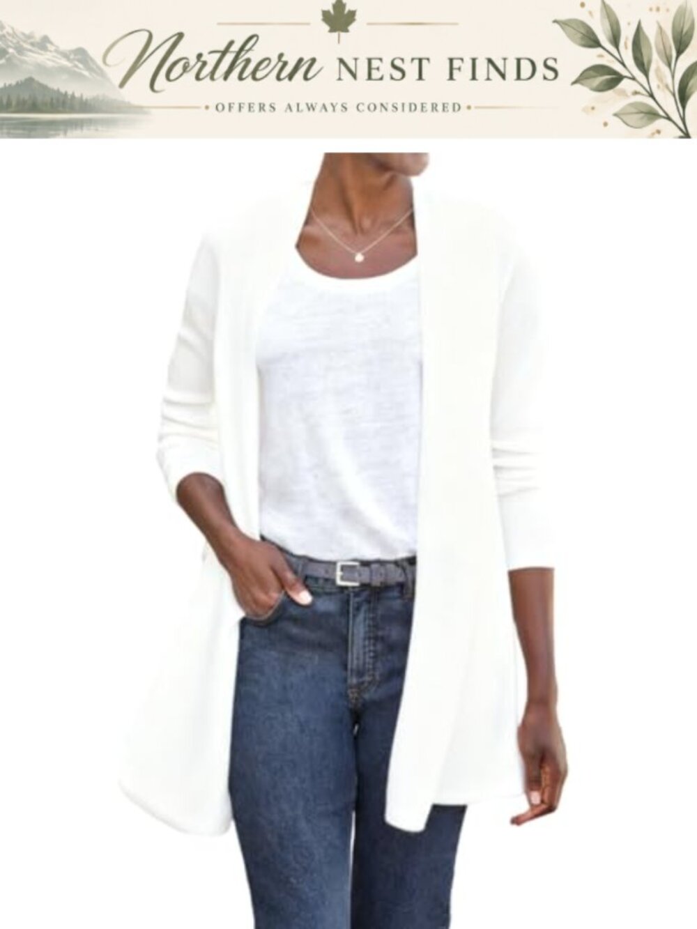 Women's Open Front Long Knitted Cardigan Lightweight V-Neck Loose